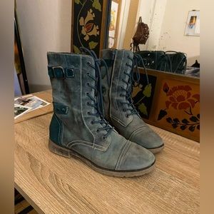 SOLD | Muted teal lace up zip boots